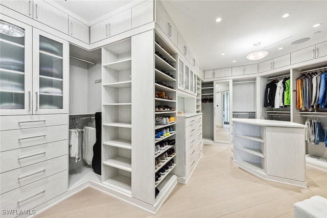 spacious closet featuring light wood-style flooring