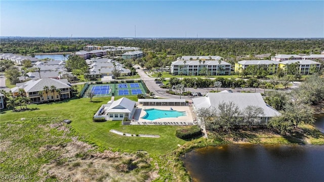 aerial view with a water view