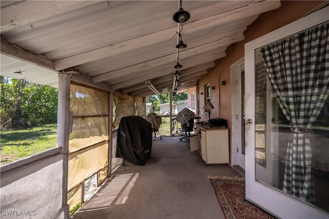 view of patio featuring an exterior structure and an outdoor structure