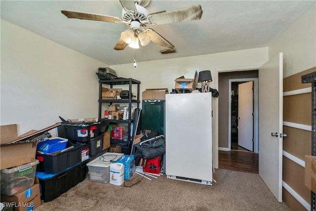 interior space featuring visible vents and a ceiling fan