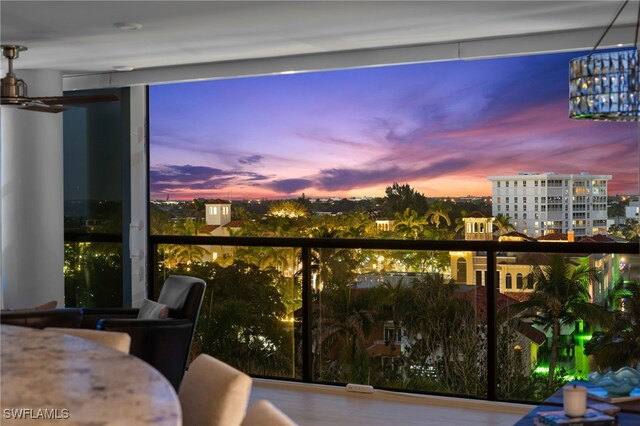 view of balcony at dusk