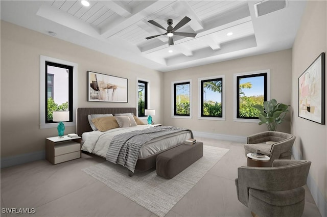 bedroom featuring visible vents, multiple windows, and baseboards