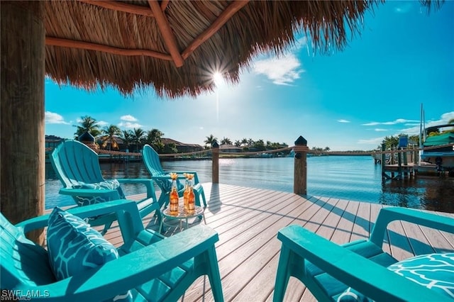 dock area featuring a water view