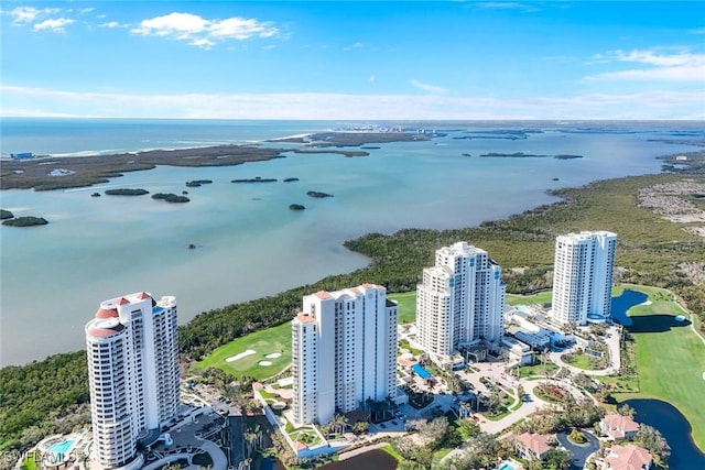 drone / aerial view with a water view and a view of city