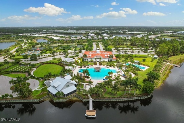 aerial view with a water view