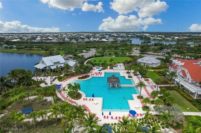 aerial view featuring a water view