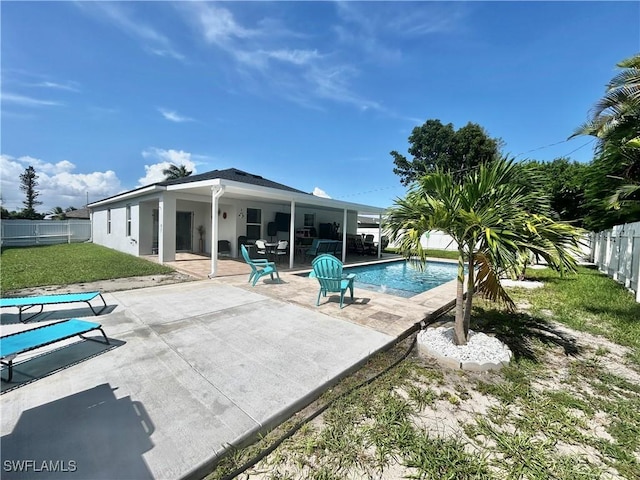 view of pool featuring a patio area, a fenced backyard, and a fenced in pool