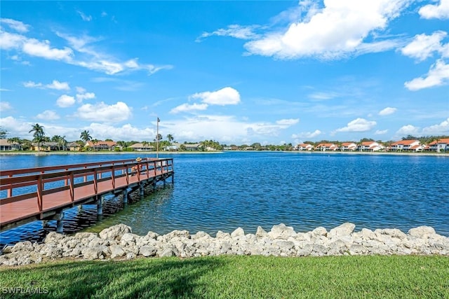 view of dock with a water view