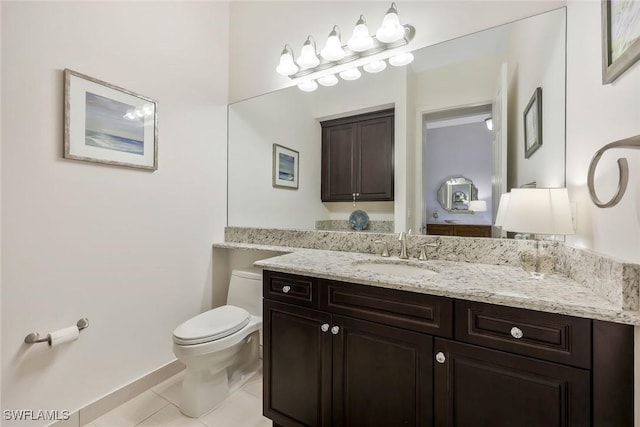 bathroom with vanity, toilet, and tile patterned floors