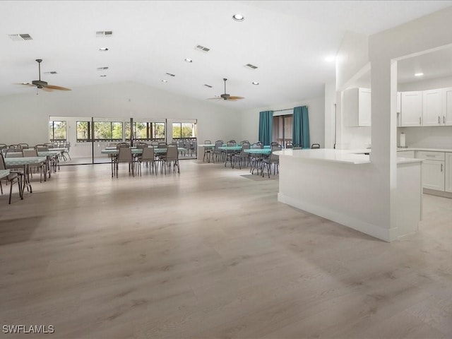 dining area featuring recessed lighting, visible vents, and light wood-style flooring