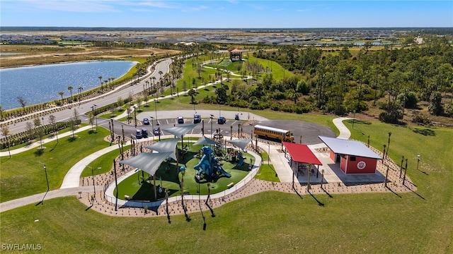 aerial view with a water view