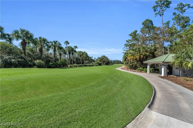 view of property's community with a lawn