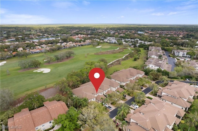 aerial view featuring a residential view and golf course view