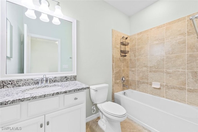 full bath with toilet, vanity, bathtub / shower combination, and tile patterned floors