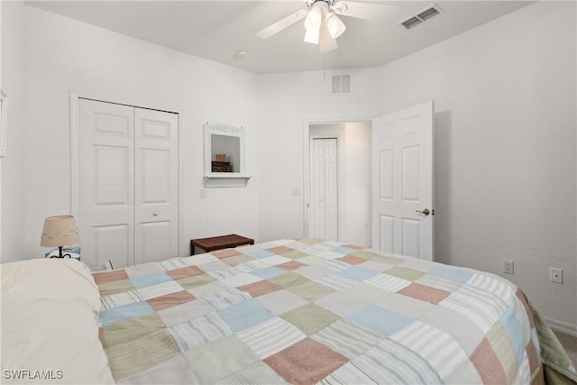 bedroom featuring ceiling fan and visible vents