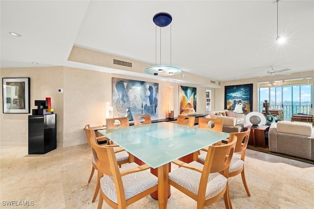 2619 Wulfert Rd Unit 6, Sanibel, FL 33957 - dining space with ceiling fan, recessed lighting, visible vents, and baseboards