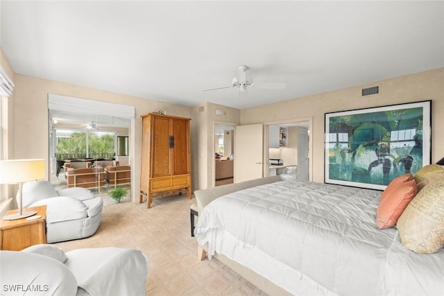 2619 Wulfert Rd Unit 6, Sanibel, FL 33957 - bedroom featuring visible vents, ceiling fan, and light carpet