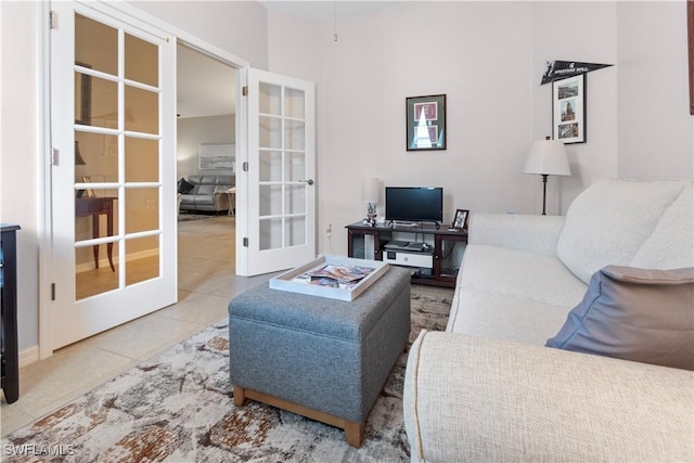 tiled living area with french doors