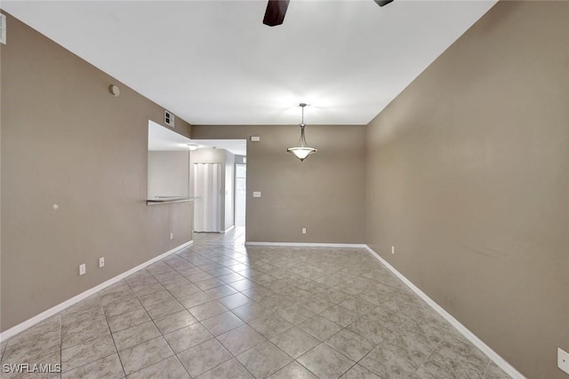 4109 Bellasol Cir Unit 1113, Fort Myers, FL 33916 - empty room featuring a ceiling fan, light tile patterned flooring, visible vents, and baseboards