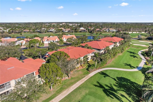 bird's eye view featuring a residential view and view of golf course