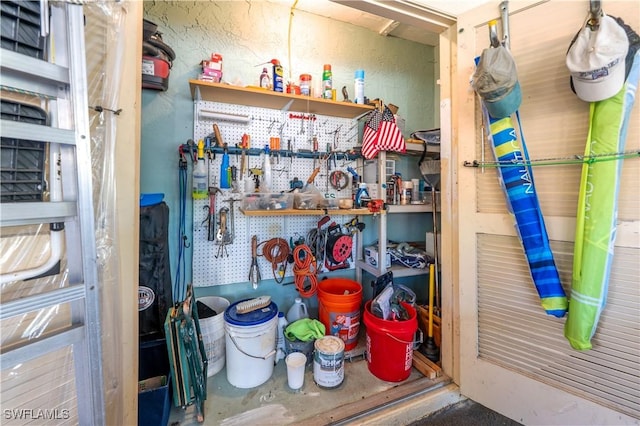 interior space featuring a workshop area