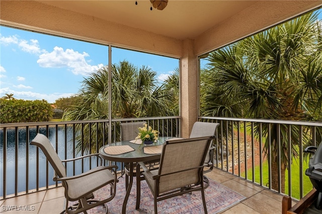 sunroom with a water view