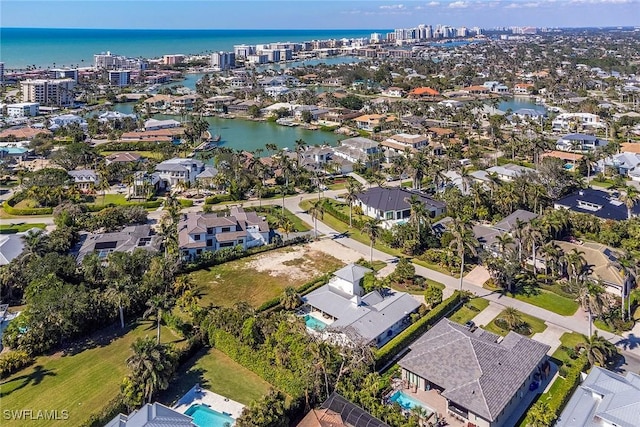 bird's eye view featuring a water view