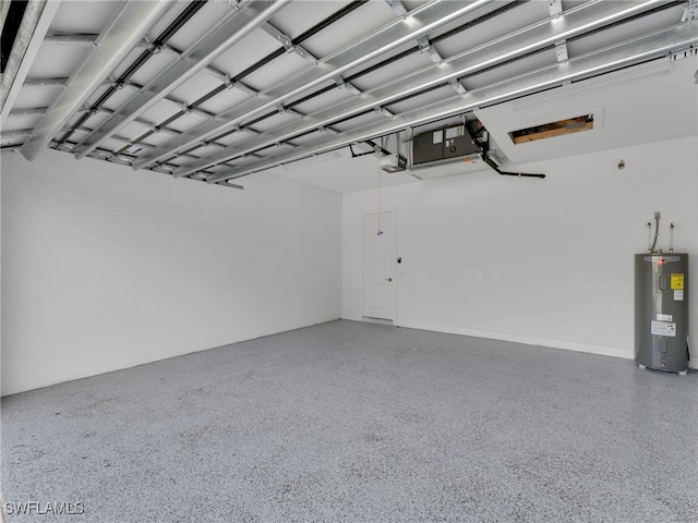 garage featuring water heater and a garage door opener