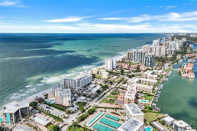 aerial view with a view of city and a water view