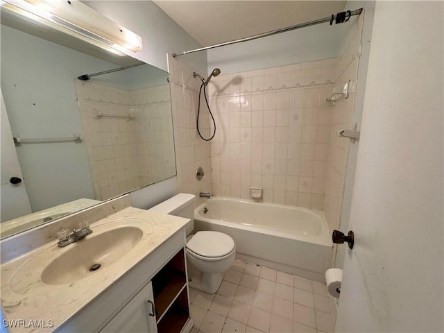 full bath with toilet, shower / tub combination, and vanity