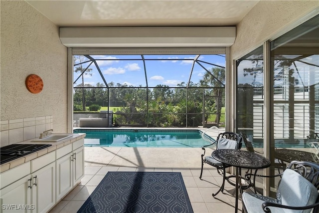 outdoor pool with a sink