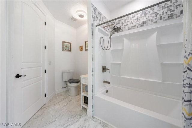 1240 Desoto Blvd S, Naples, FL 34117 - full bath featuring shower / bath combination with curtain and marble look tile flooring