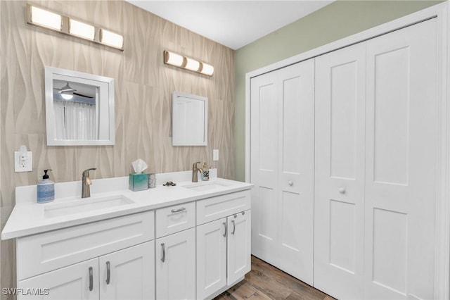 8080 Lagoon Rd, Fort Myers Beach, FL 33931 - full bath with double vanity and wood finished floors