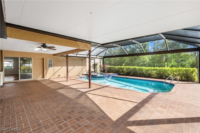6451 Scott Ln, Fort Myers, FL 33966 - view of pool with a lanai, ceiling fan, a pool with connected hot tub, and a patio
