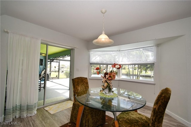 dining room with baseboards and wood finished floors