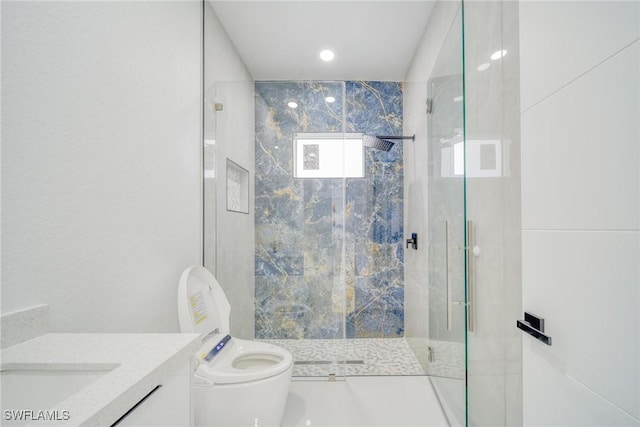 149 SE 21st St, Cape Coral, FL 33990 - bathroom with a marble finish shower, vanity, and toilet