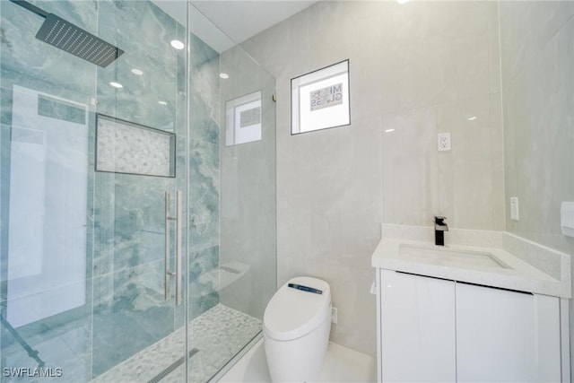 149 SE 21st St, Cape Coral, FL 33990 - full bathroom with toilet, tile walls, a shower stall, and vanity