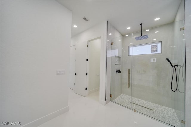 149 SE 21st St, Cape Coral, FL 33990 - bathroom with tile patterned flooring, visible vents, baseboards, recessed lighting, and a shower stall