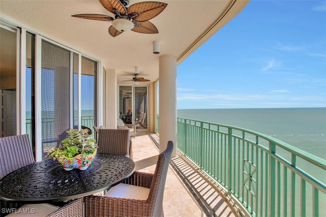 970 Cape Marco Dr Unit 1107, Marco Island, FL 34145 - balcony featuring a sunroom, a water view, and a ceiling fan