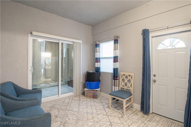 entrance foyer with baseboards and a textured ceiling