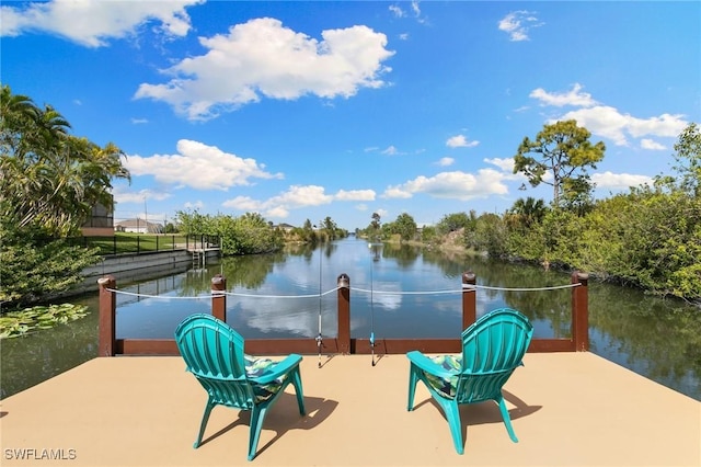 view of dock with a water view