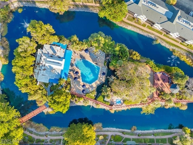 aerial view with a water view