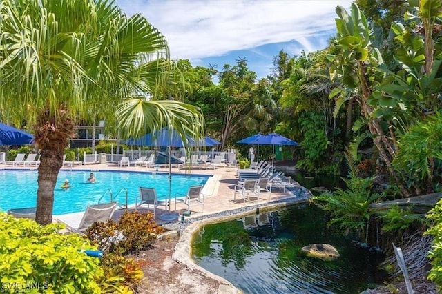 community pool with a patio area