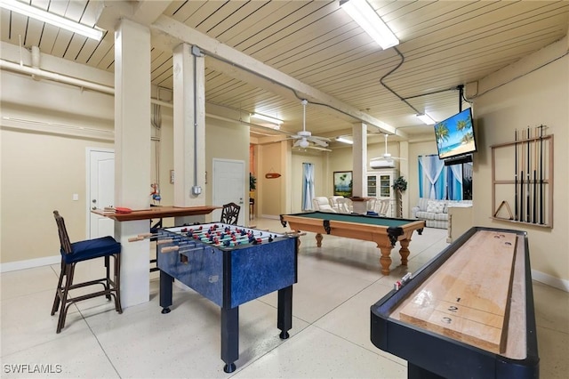 game room featuring baseboards, a ceiling fan, and pool table