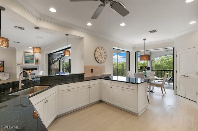 kitchen with a wealth of natural light, light wood finished floors, and a sink