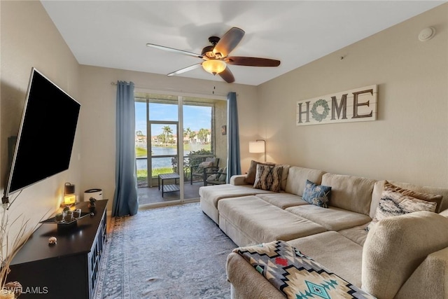 living room with ceiling fan