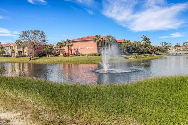 view of water feature with a residential view