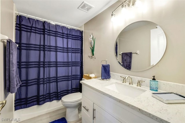 full bath with toilet, visible vents, wood finished floors, and vanity