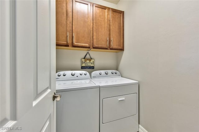 laundry room featuring cabinet space and washer and dryer