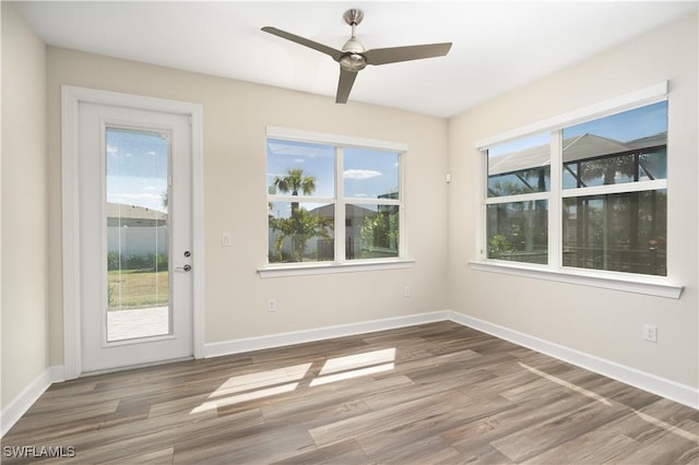 interior space with wood finished floors, a wealth of natural light, and baseboards